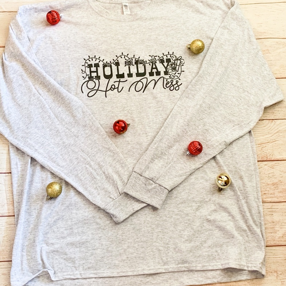 Holiday Hot Mess Gray Christmas Shirt Plus Size 3x
